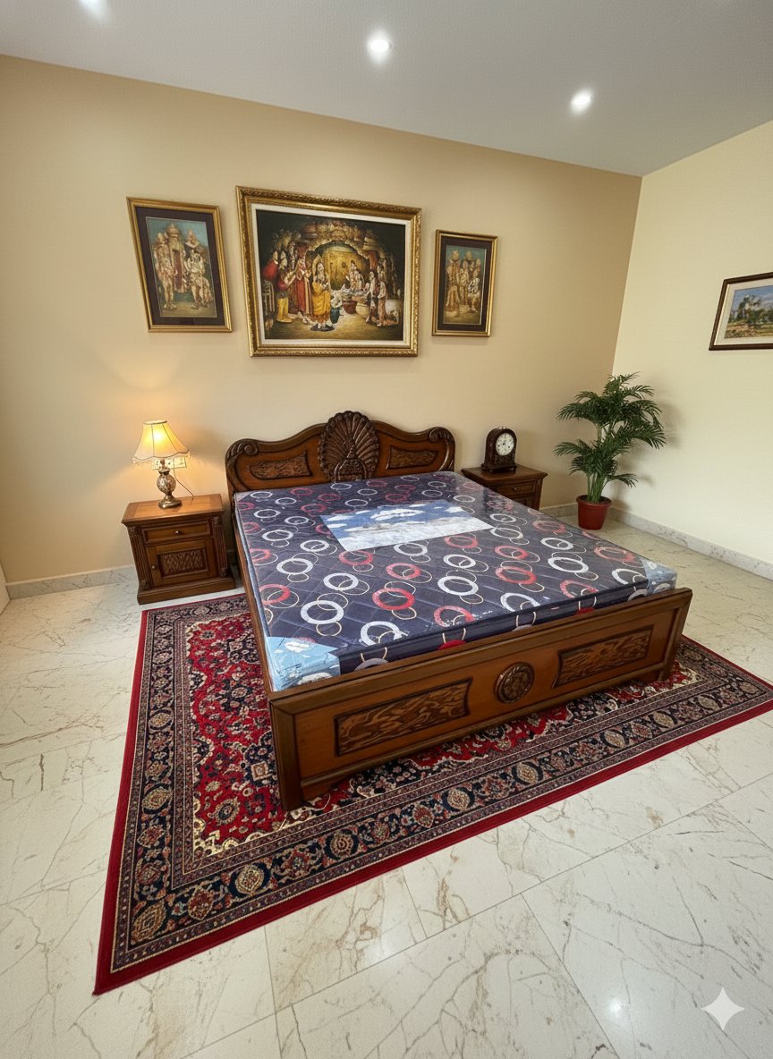 Premium Carved Wooden King Size Bed with Classic Headboard Design - Image 3